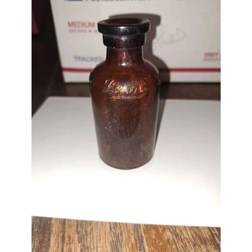 Vintage Antique Amber Glass Lysol Bottle from 1930s Whitall Tatum Made in USA